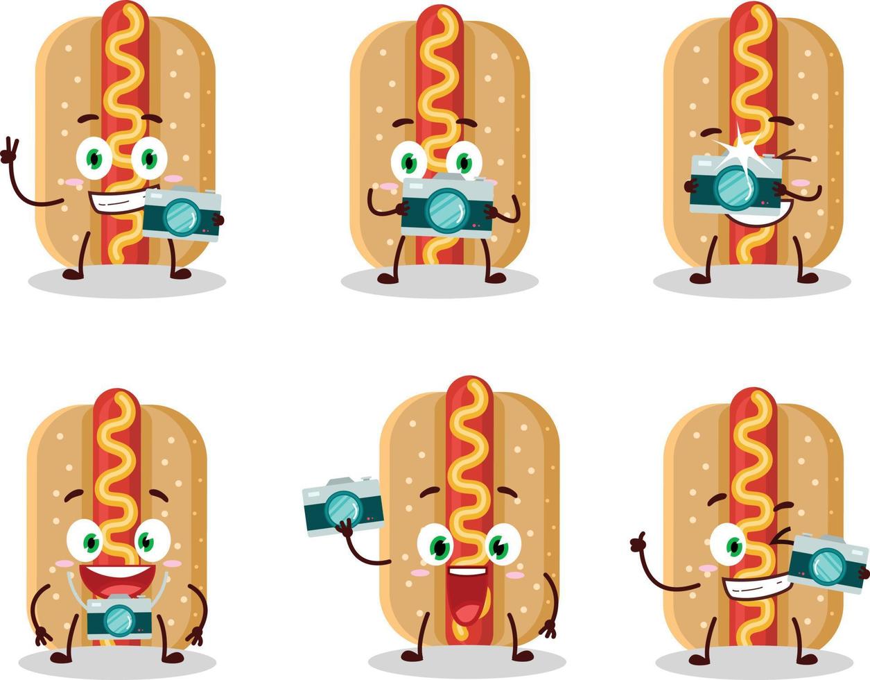 Photographer profession emoticon with hotdog cartoon character vector