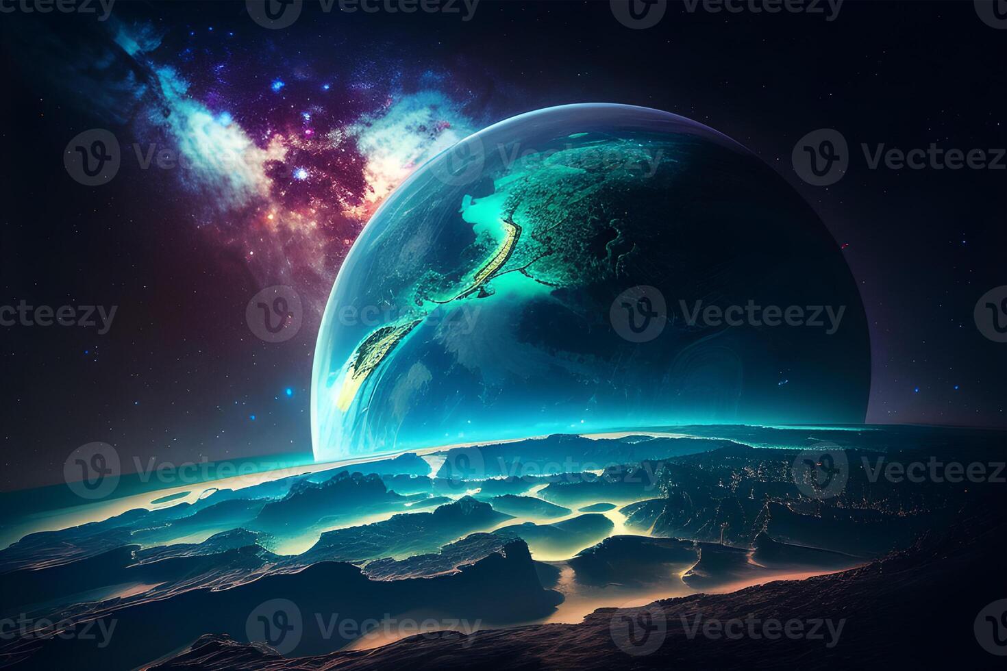 Earth view in space for world earth day. . photo