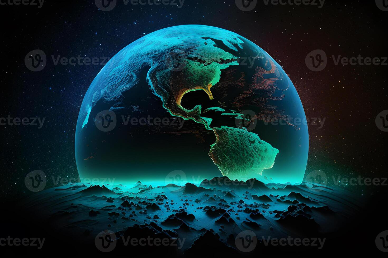 Earth view in space for world earth day. . photo