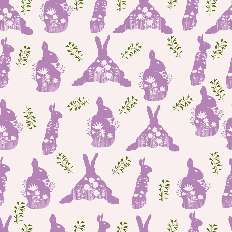 seamless pattern of stencil rabbits in the grass vector