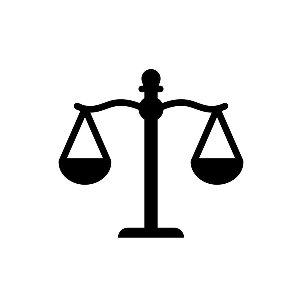Scales icon for measuring the mass of objects or representing court, justice, legality and law vector