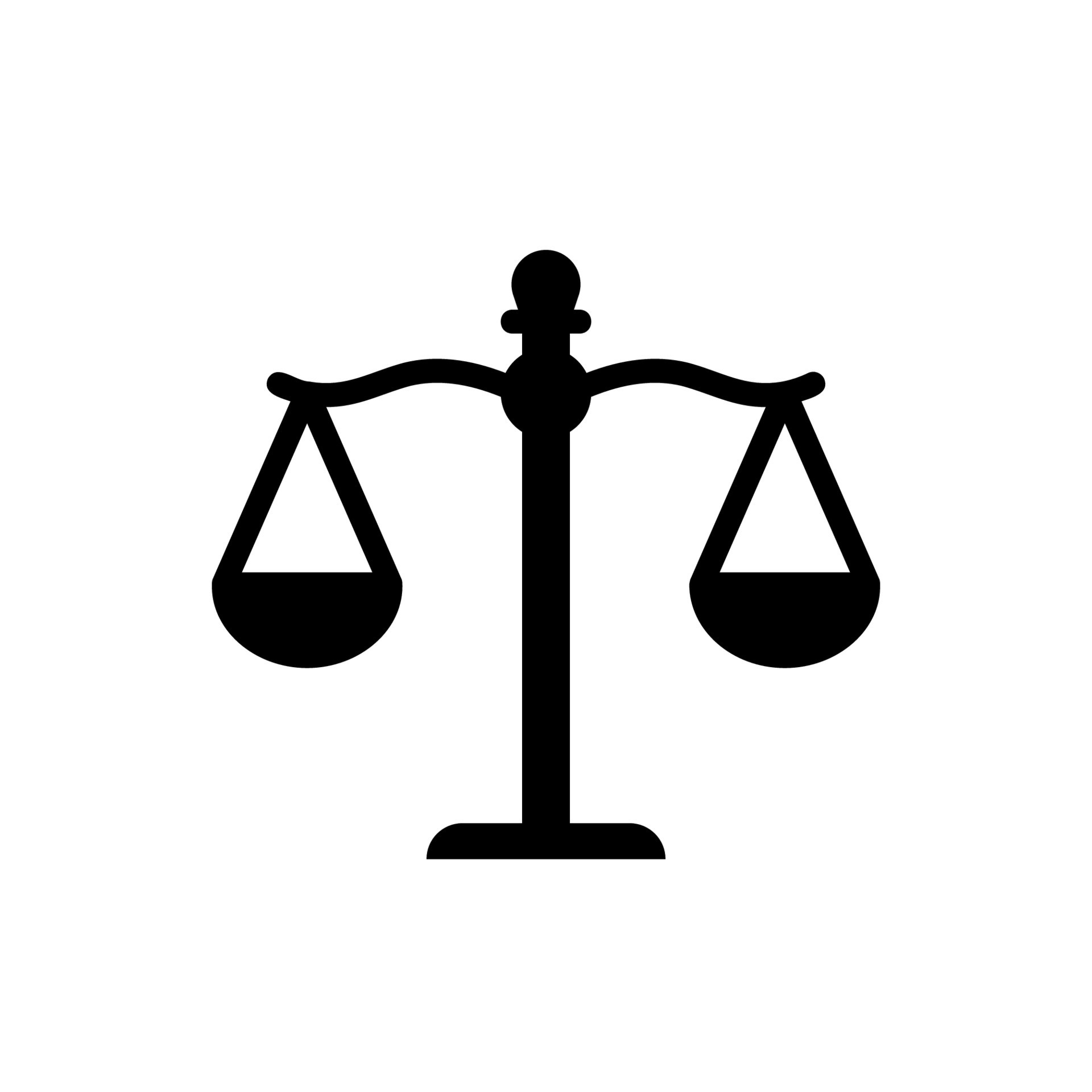 Scales icon for measuring the mass of objects or representing court, justice, legality and law