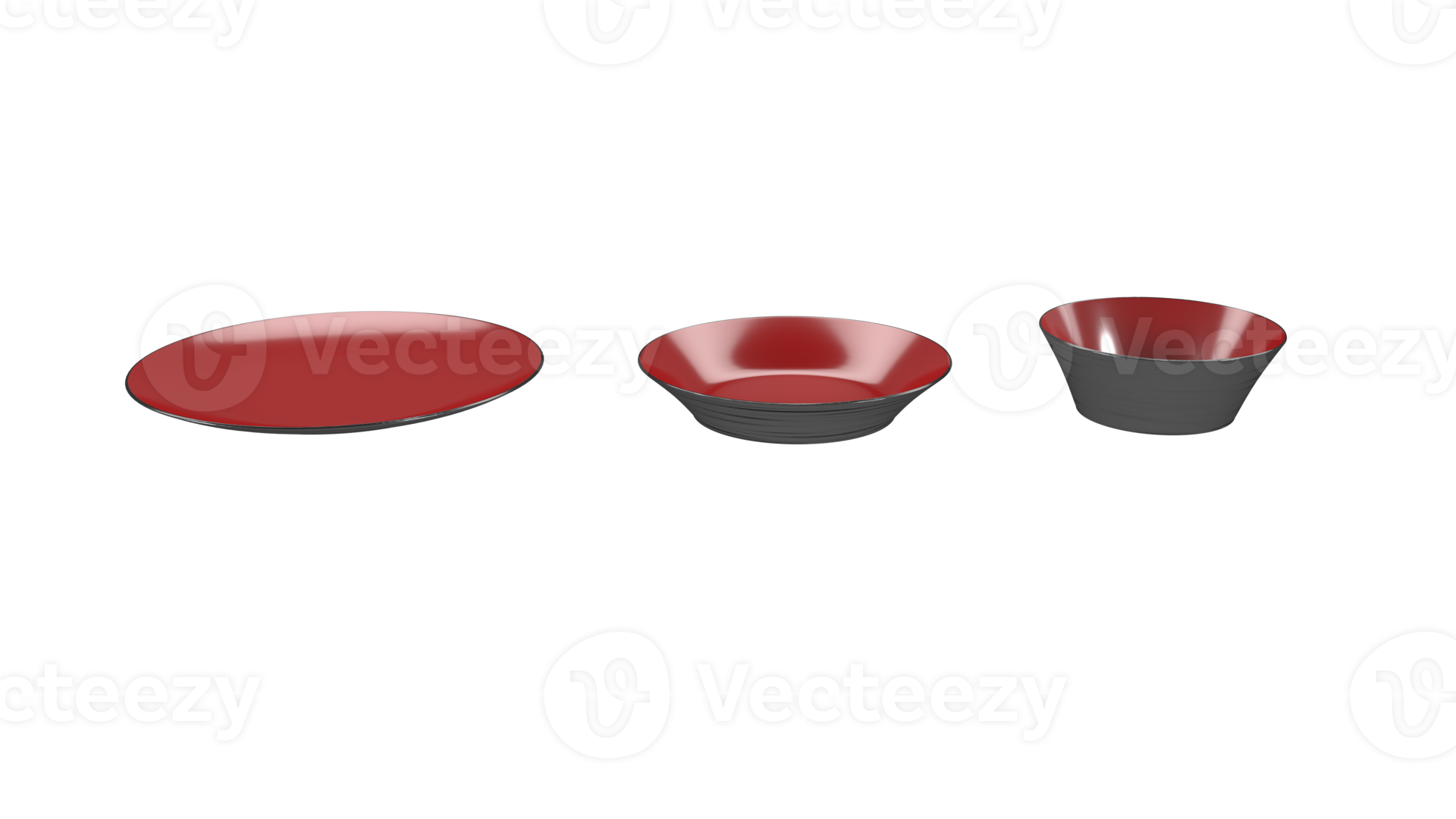 Free 3 types of red and black color plates, mini bowl 3d rendering use
