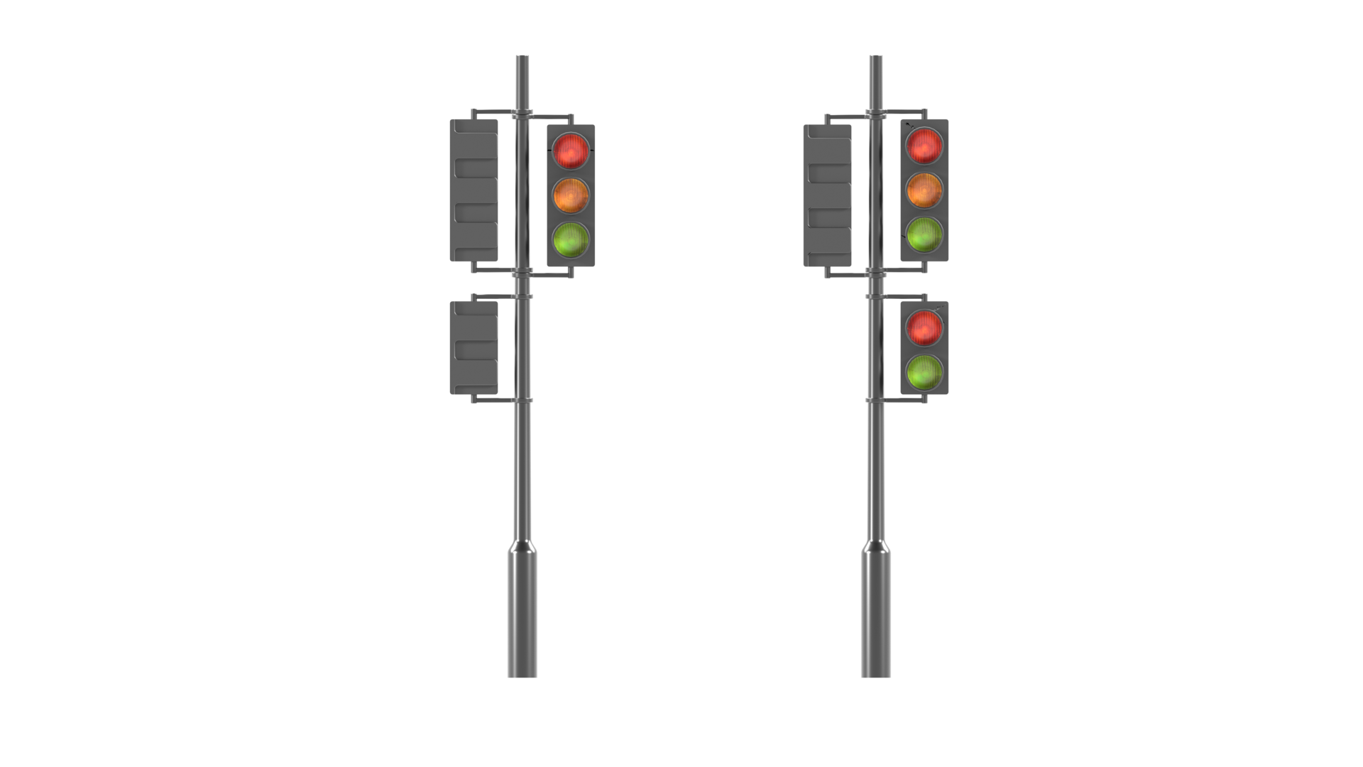 3D rendering Traffic lights with all three colors on, Road direction