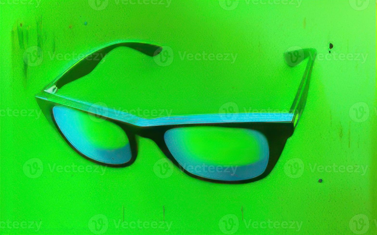 3d hacer Gafas de sol en verde fondo, gafas de protección en verde foto