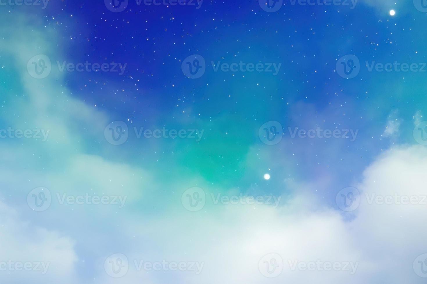 watercolor sky blue painting white clouds and sky with stars photo