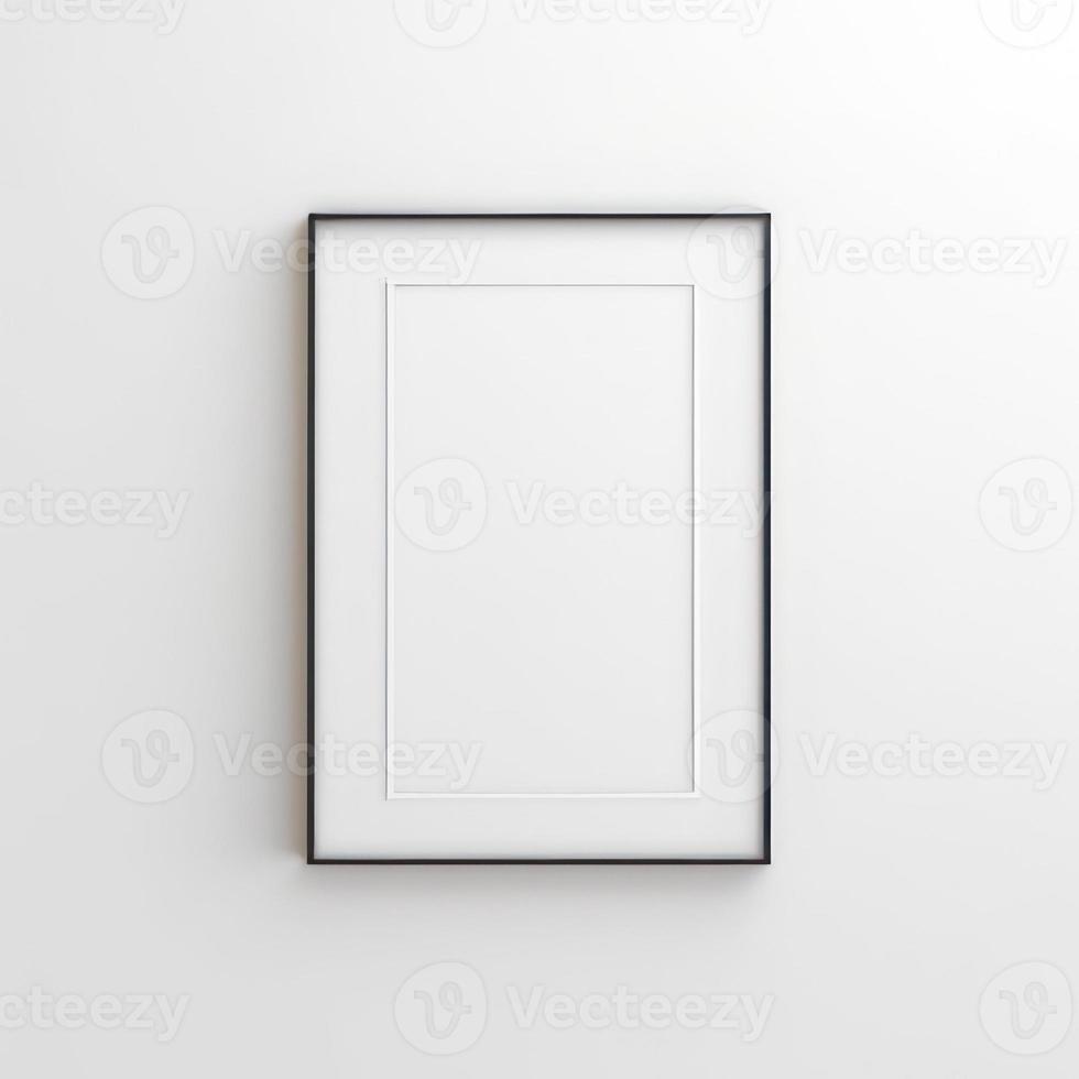 empty frame on white wall black border frame on white background,3d render photo