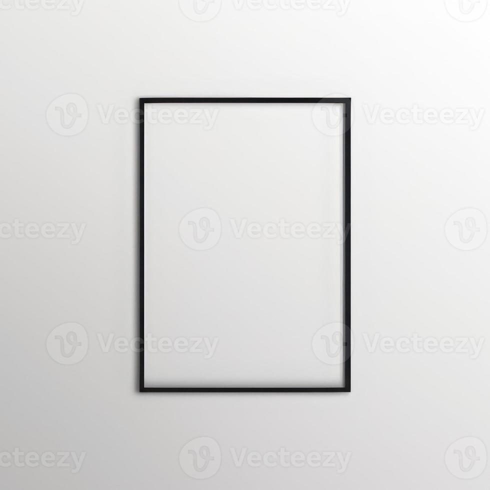 empty frame on white wall black border frame on white background,3d render photo