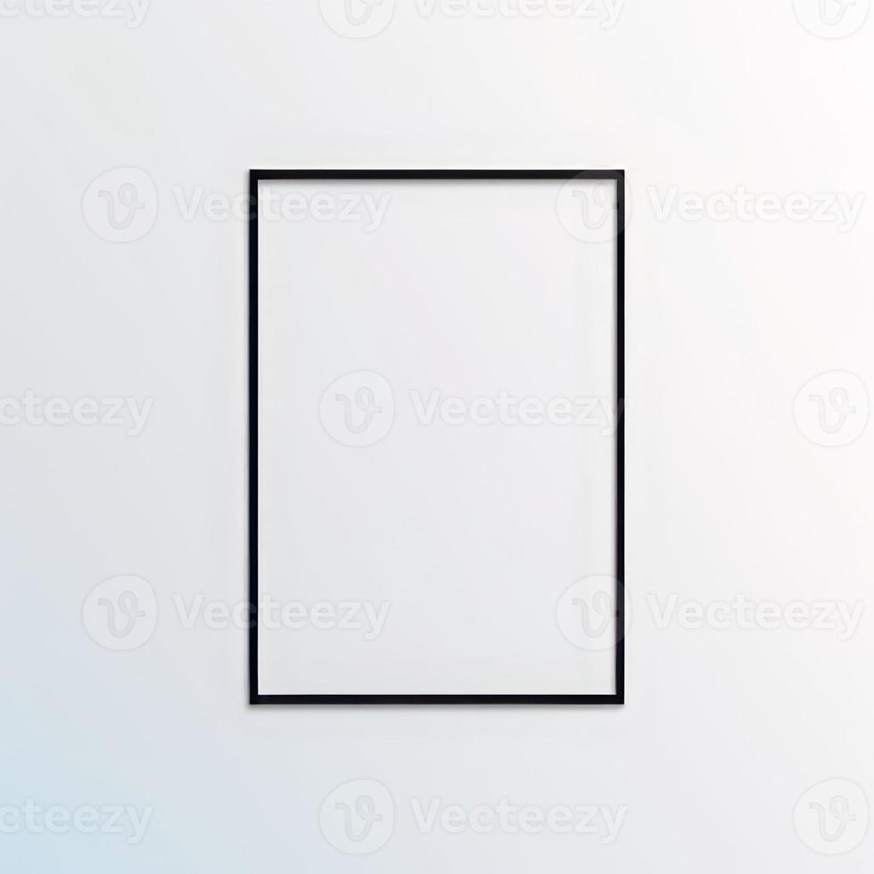 empty frame on white wall black border frame on white background,3d render photo