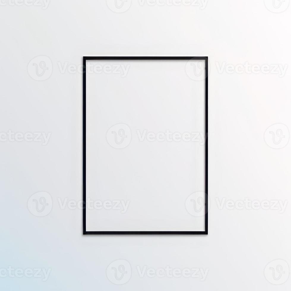 empty frame on white wall black border frame on white background,3d render photo
