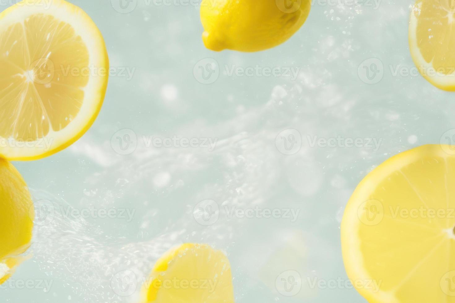 yellow lemon in the water, Refreshing Yellow Lemon in Crystal Clear Water photo