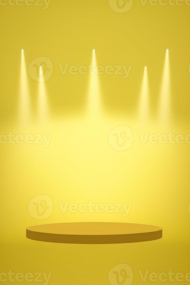 yellow pedestal on light background with spotlight, product podium, stage for display product 3d render photo