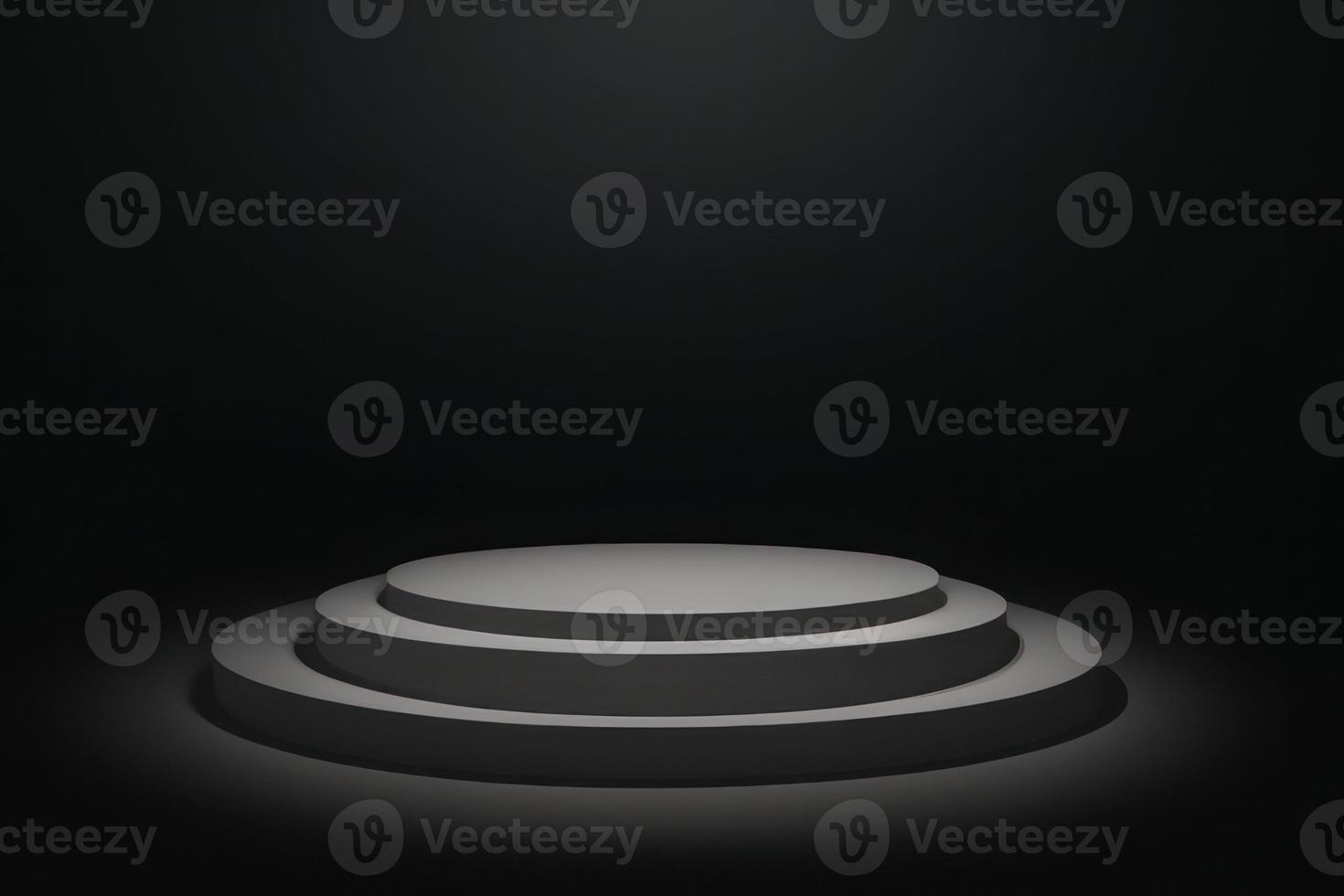 grey rectangle podium on dark background with spotlights. pedestal for product display 3d rendered photo