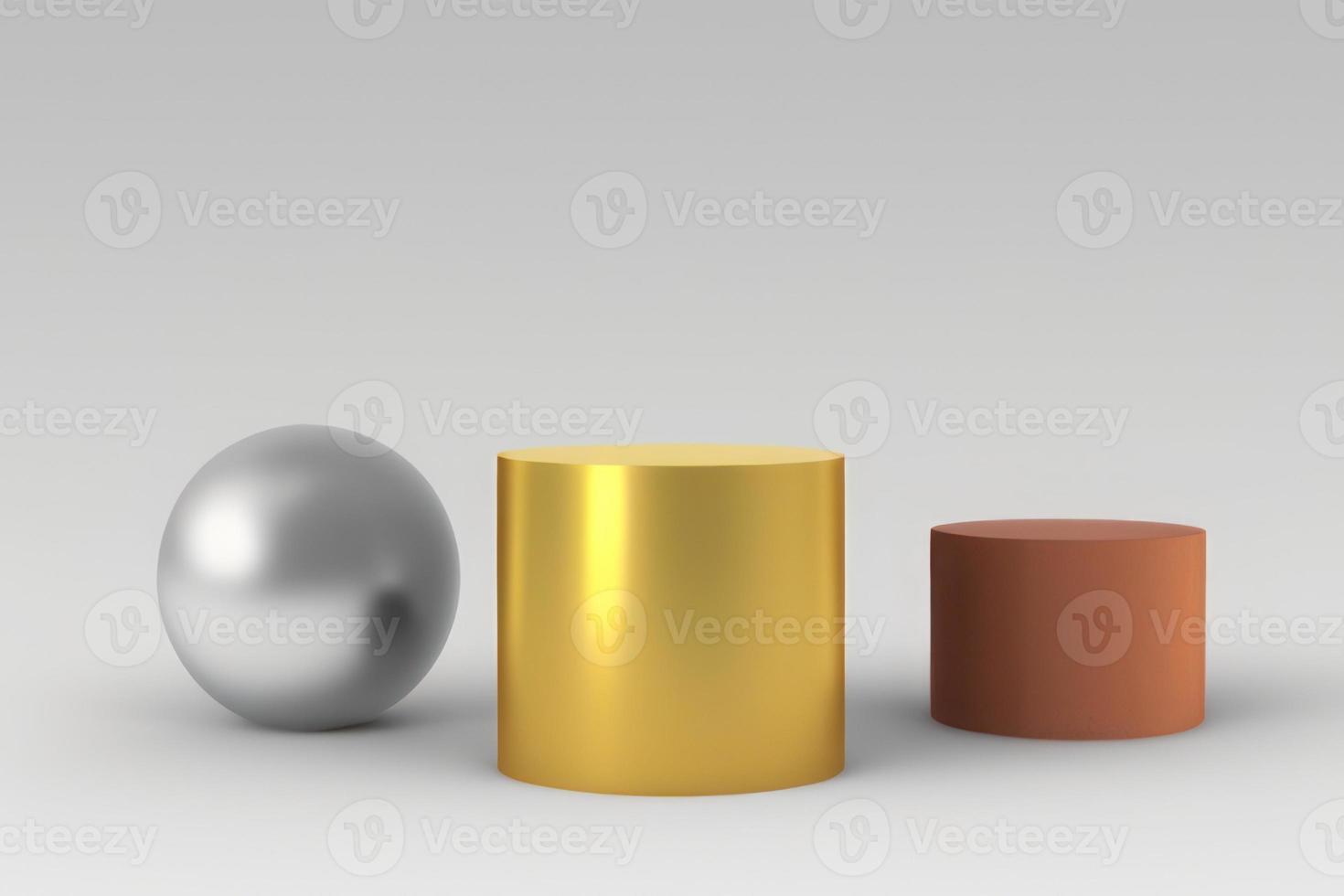 gold, silver and bronze podium on white background. pedestal for product display photo