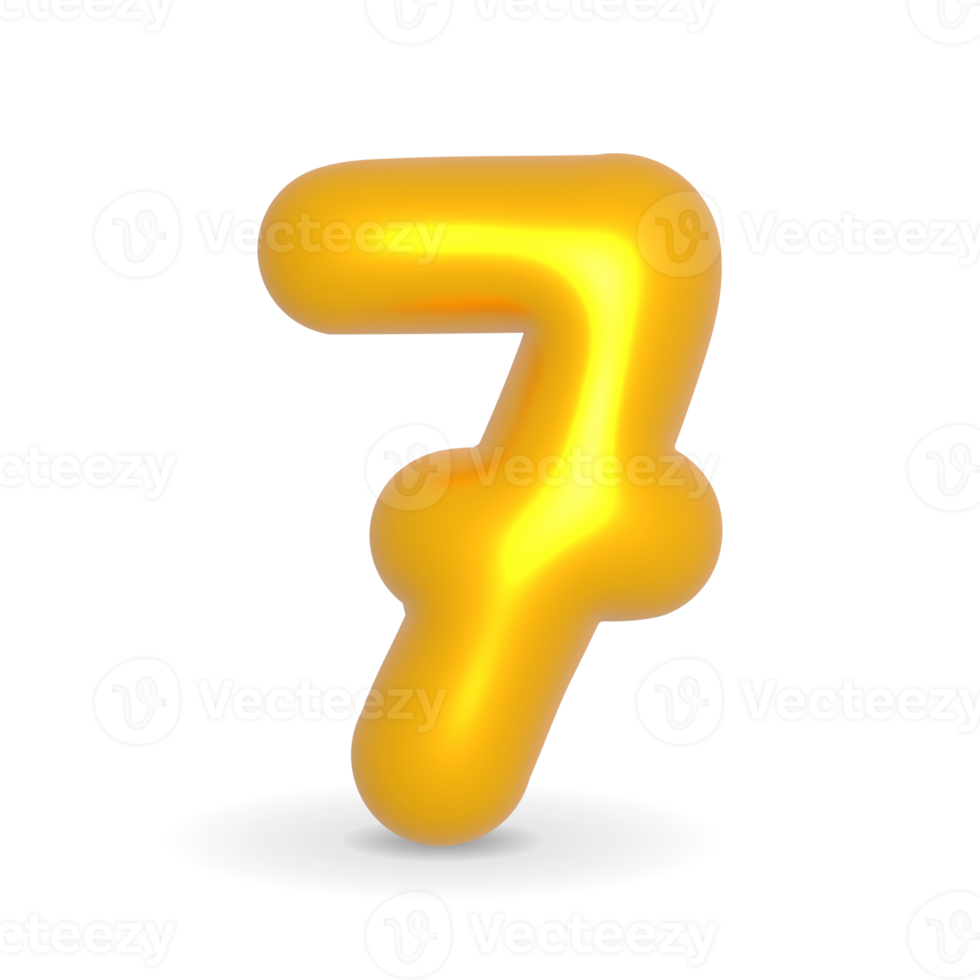 Number Seven Golden Balloon 3d render. Realistic design element for events. png