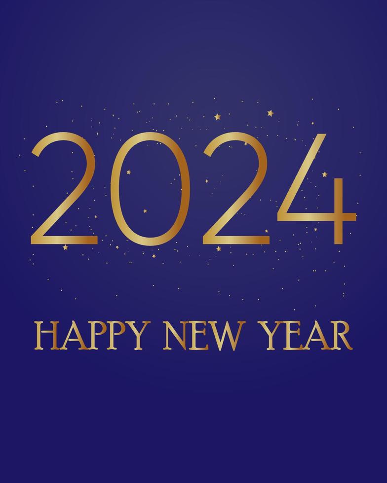 Happy New Year, modern design. Set with the logo of 2024 made of sparkling golden numbers on a blue background. Minimalistic trendy background for branding, banner, cover, card vector