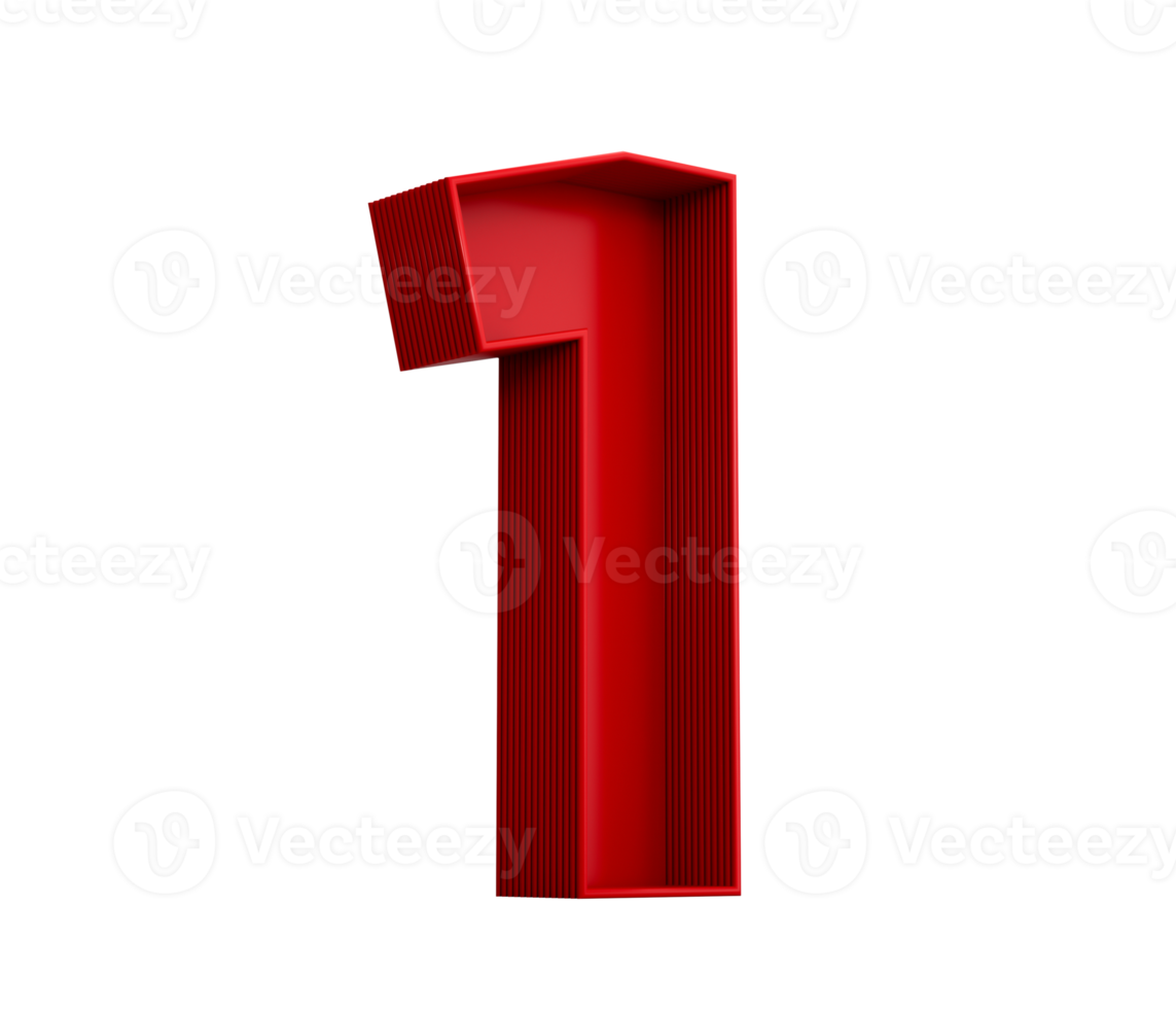 3d illustration of red number 1 or one inner shadow png