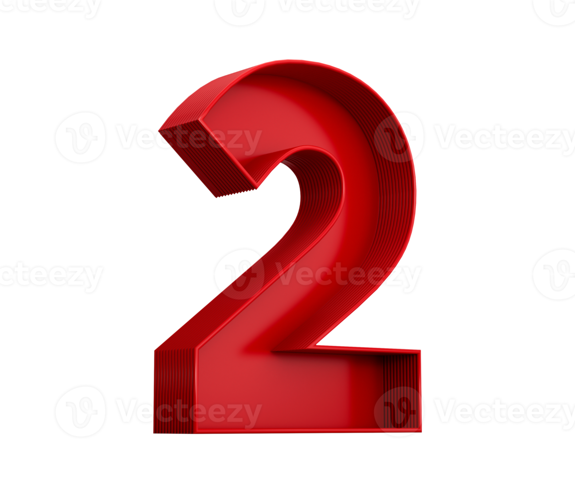 3d illustration of red number 2 or Two inner shadow png