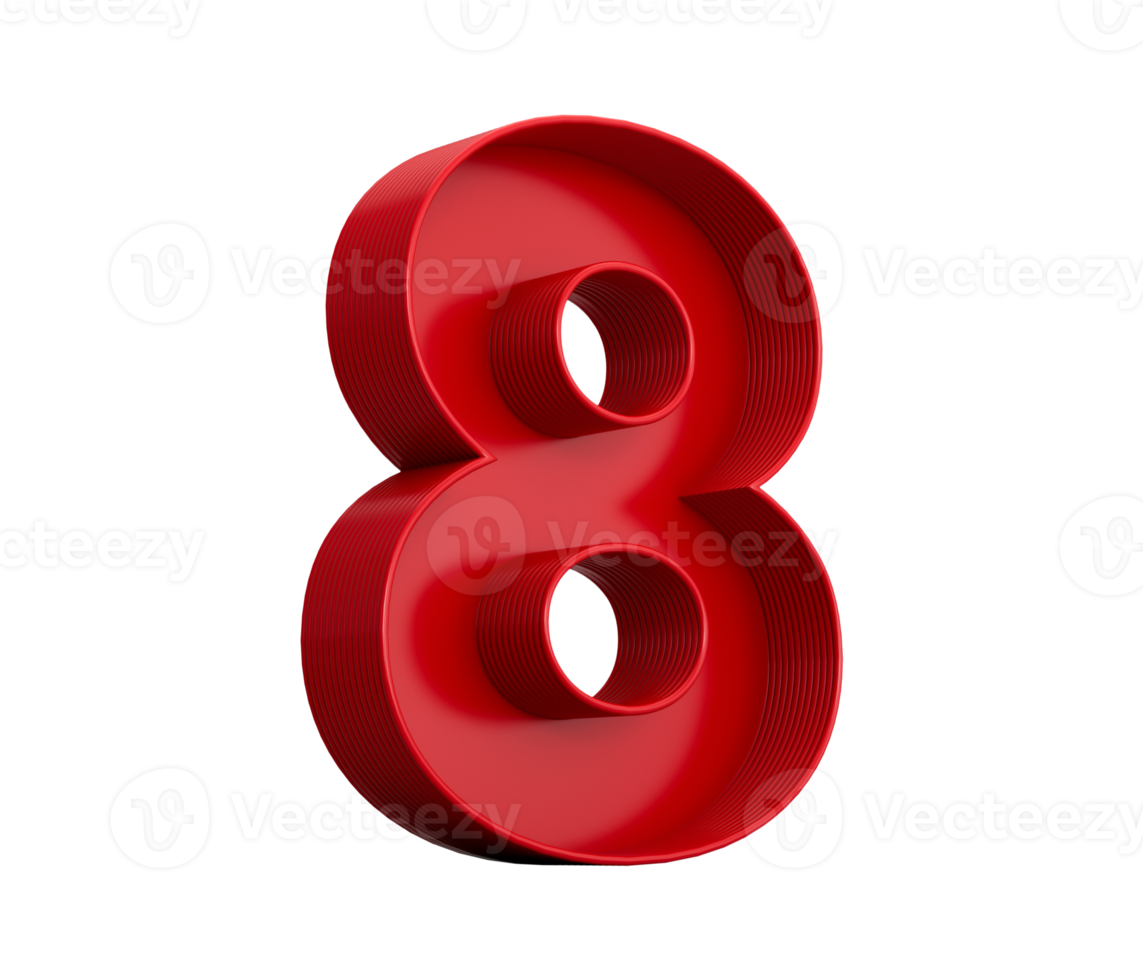 3d illustration of red number 8 or Eight inner shadow png