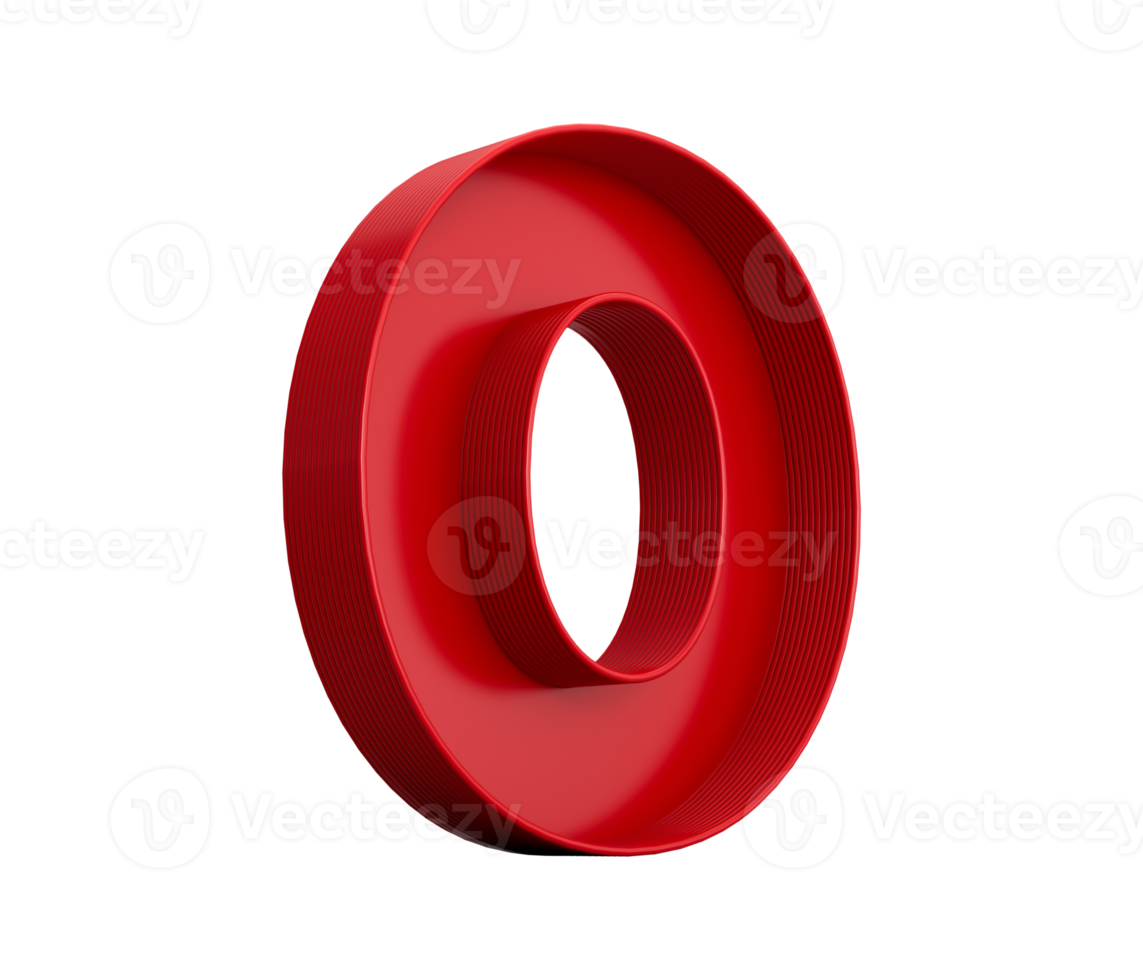 3d illustration of red number 0 or zero inner shadow png