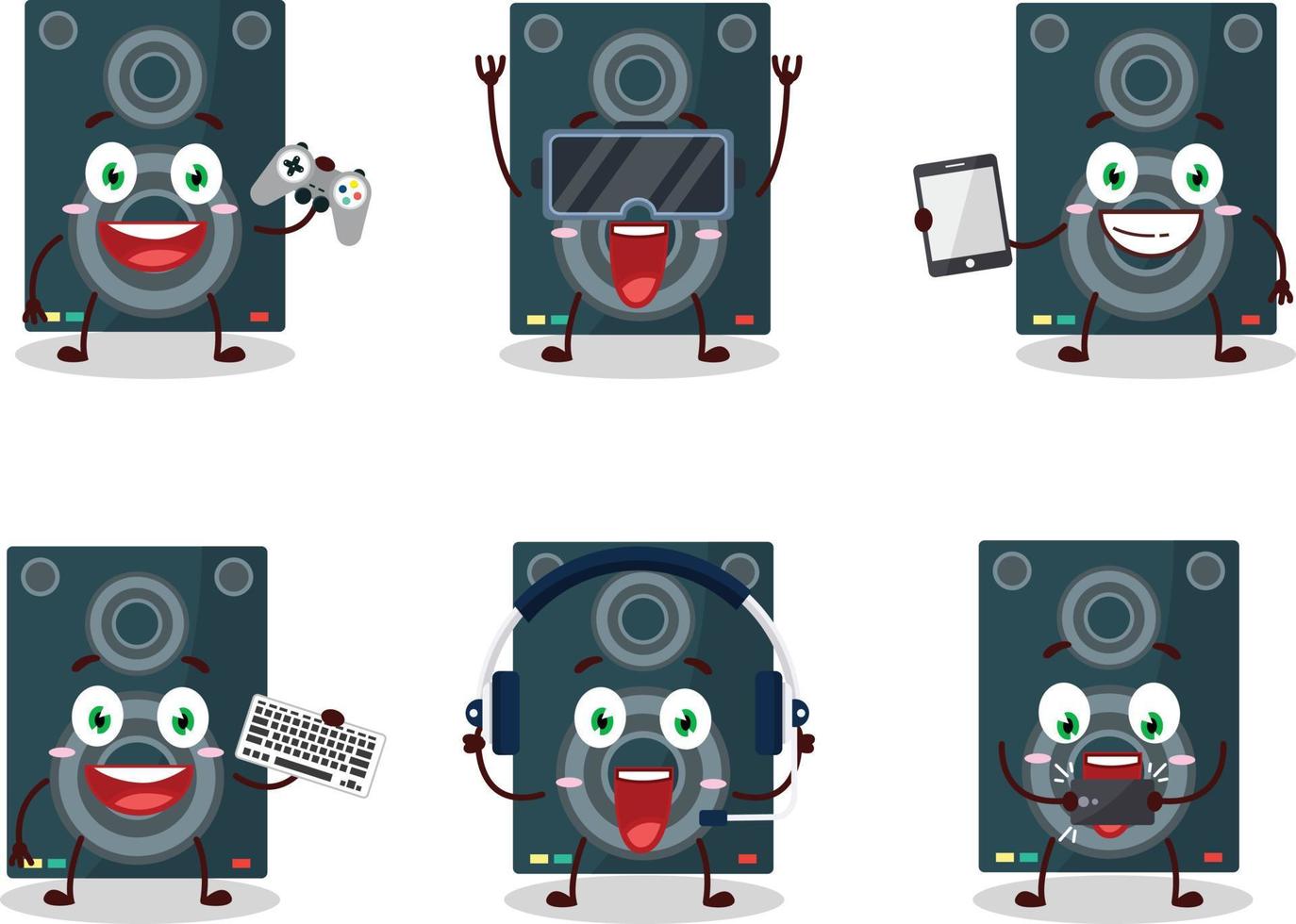 Loudspeaker cartoon character are playing games with various cute emoticons vector