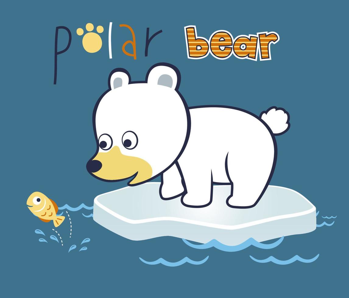 cartoon vector of Funny polar bear with little fish