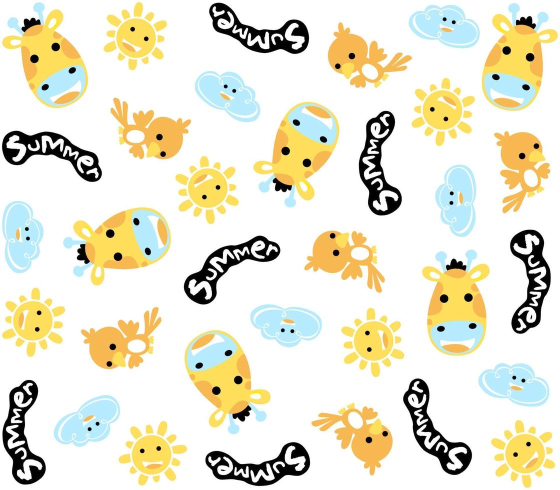 seamless vector pattern with cute animals face with sky objects