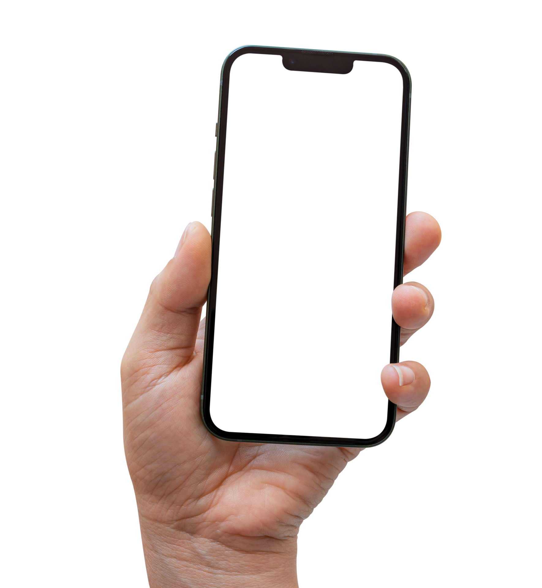 Smartphone mockup on transparent background, PNG file Format. Hand