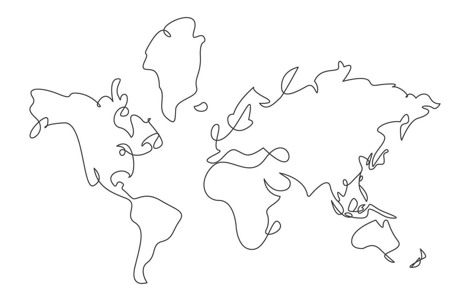 One Line Art World Map Outline Abstract vector