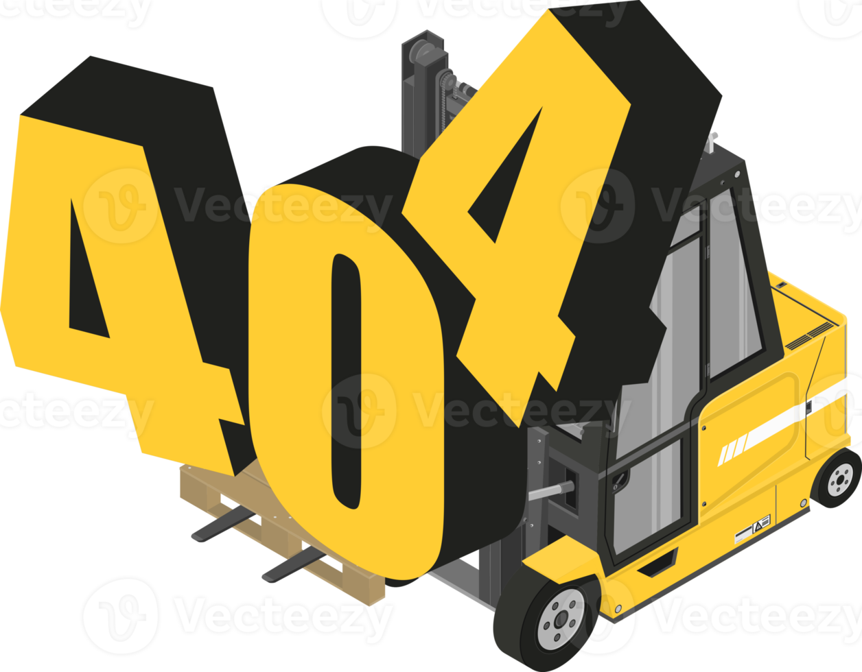 Error 404 unavailable web page. Landing page with a forklift and 404 digits. png