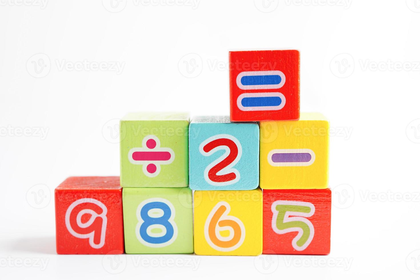 Number wood block cubes for learning Mathematic, education math concept. photo