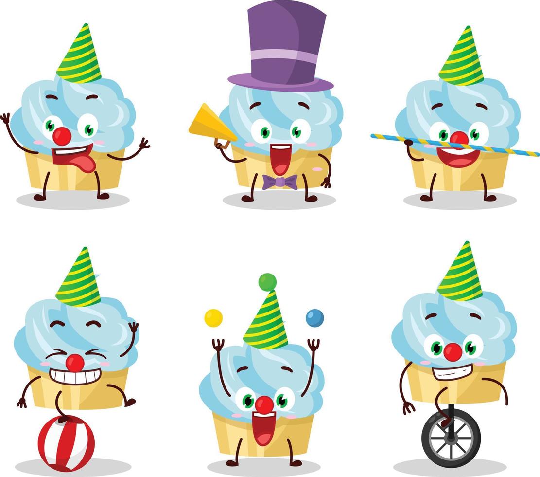 Cartoon character of vanilla cake with various circus shows vector