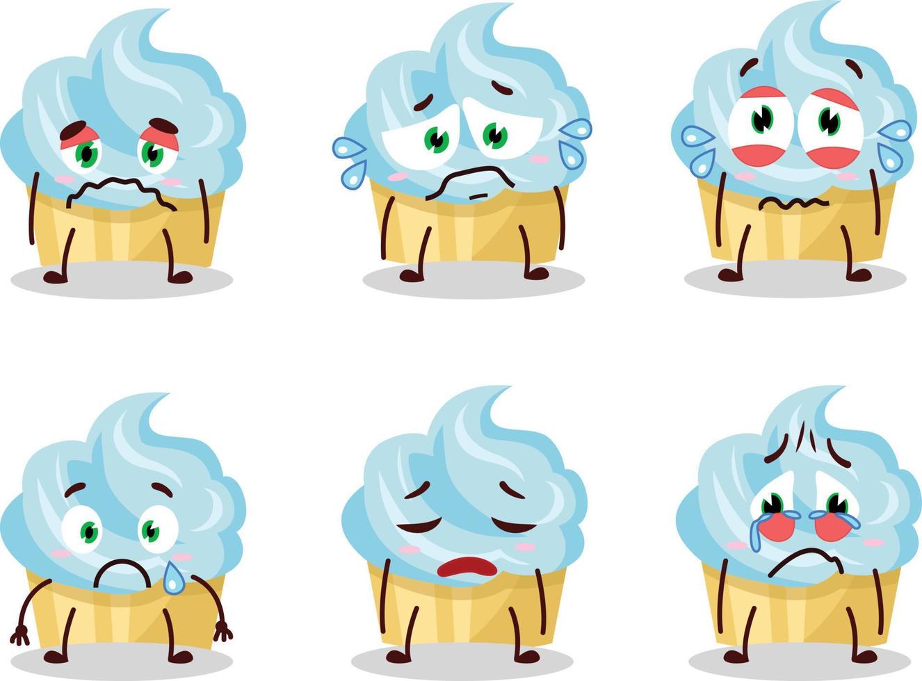 Vanilla cake cartoon character with sad expression vector