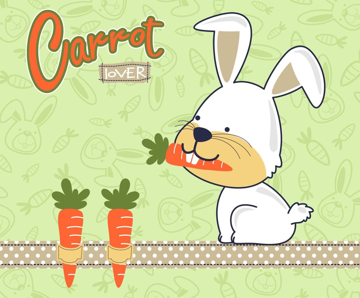 Funny bunny eating carrot, carrots and bunny head background pattern, cartoon vector