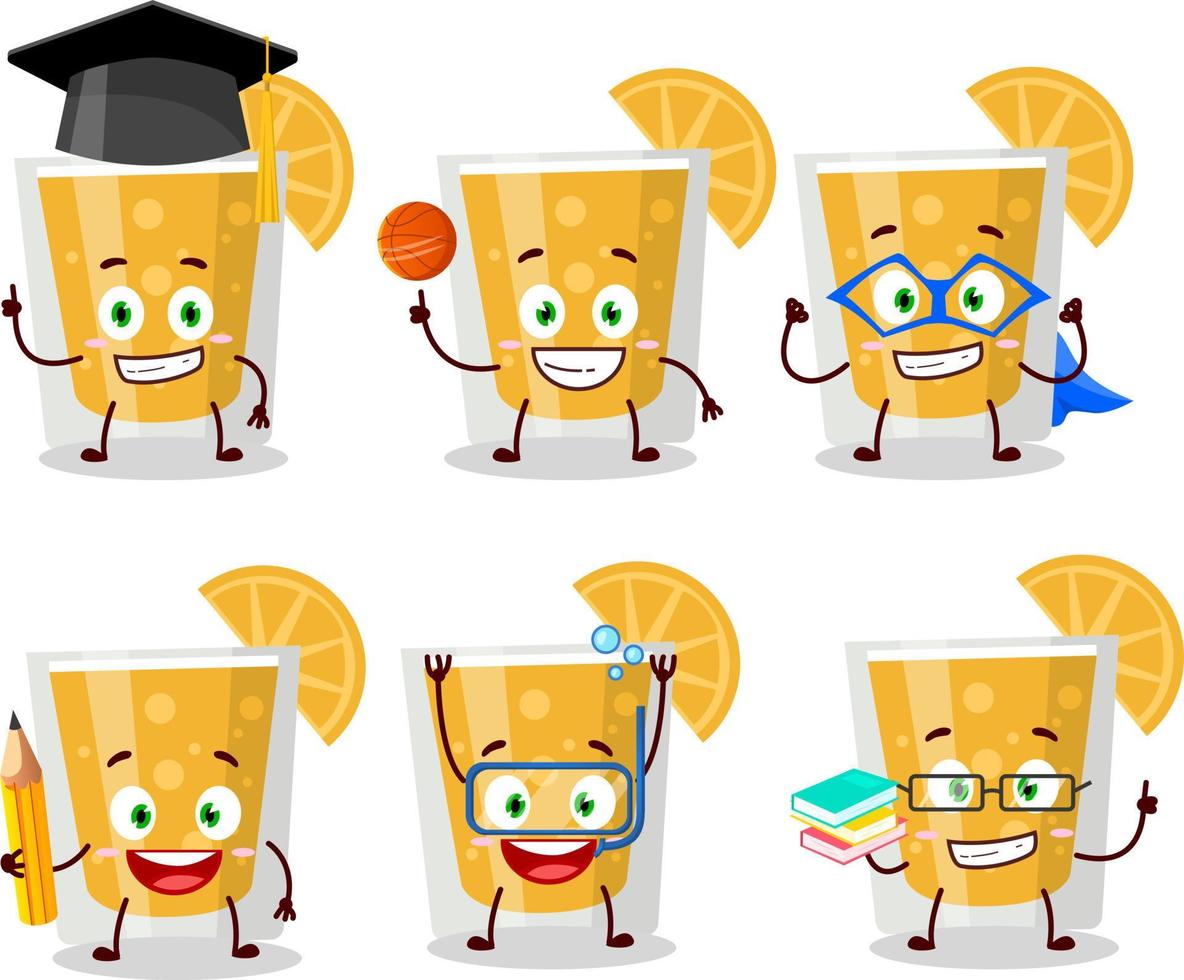 colegio estudiante de naranja jugo dibujos animados personaje con varios expresiones vector