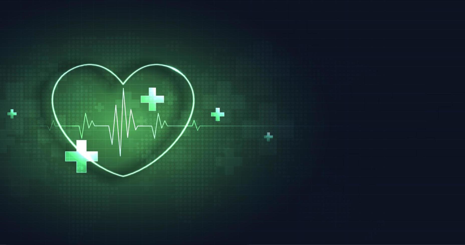 Healthcare heart shape with green cardio pulse. heartbeat lone, medical