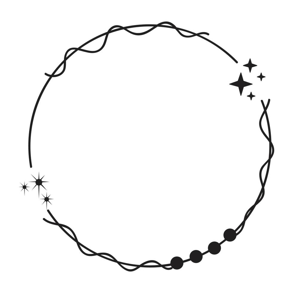 Modern minimalist aesthetic line frame elements, trendy linear frames with stars, geometric forms. Arch frame with sparkles for social media or poster design, simple decorative frame with boho style vector
