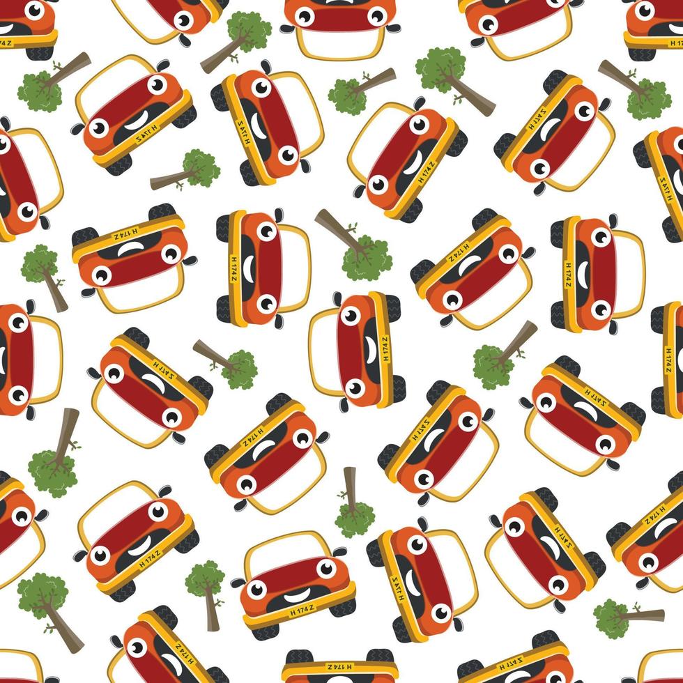 Seamless pattern vector of cute little off road car. Creative vector childish background for fabric textile, nursery background, baby clothes, poster, wrapping paper and other decoration.