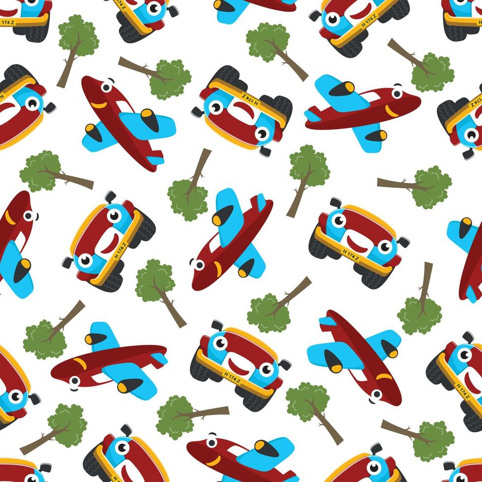 Seamless pattern vector of cute little off road car. Creative vector childish background for fabric textile, nursery background, baby clothes, poster, wrapping paper and other decoration.