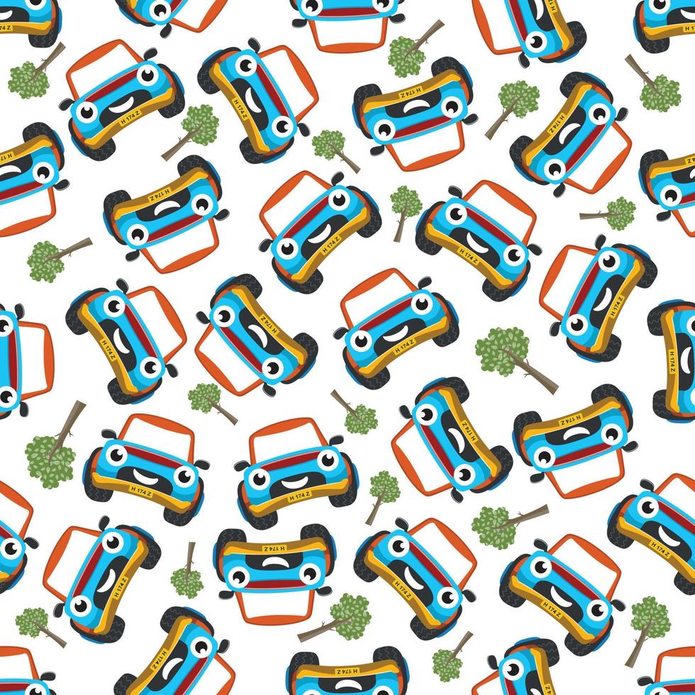 Seamless pattern vector of cute little off road car. Creative vector childish background for fabric textile, nursery background, baby clothes, poster, wrapping paper and other decoration.