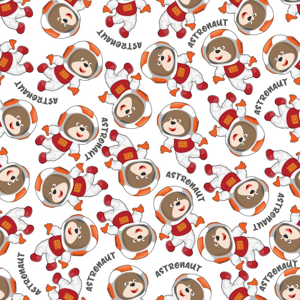 Childish seamless pattern with cute animal astronaut on space. Can be used for t-shirt print, Creative vector childish background for fabric textile, nursery wallpaper and other decoration.