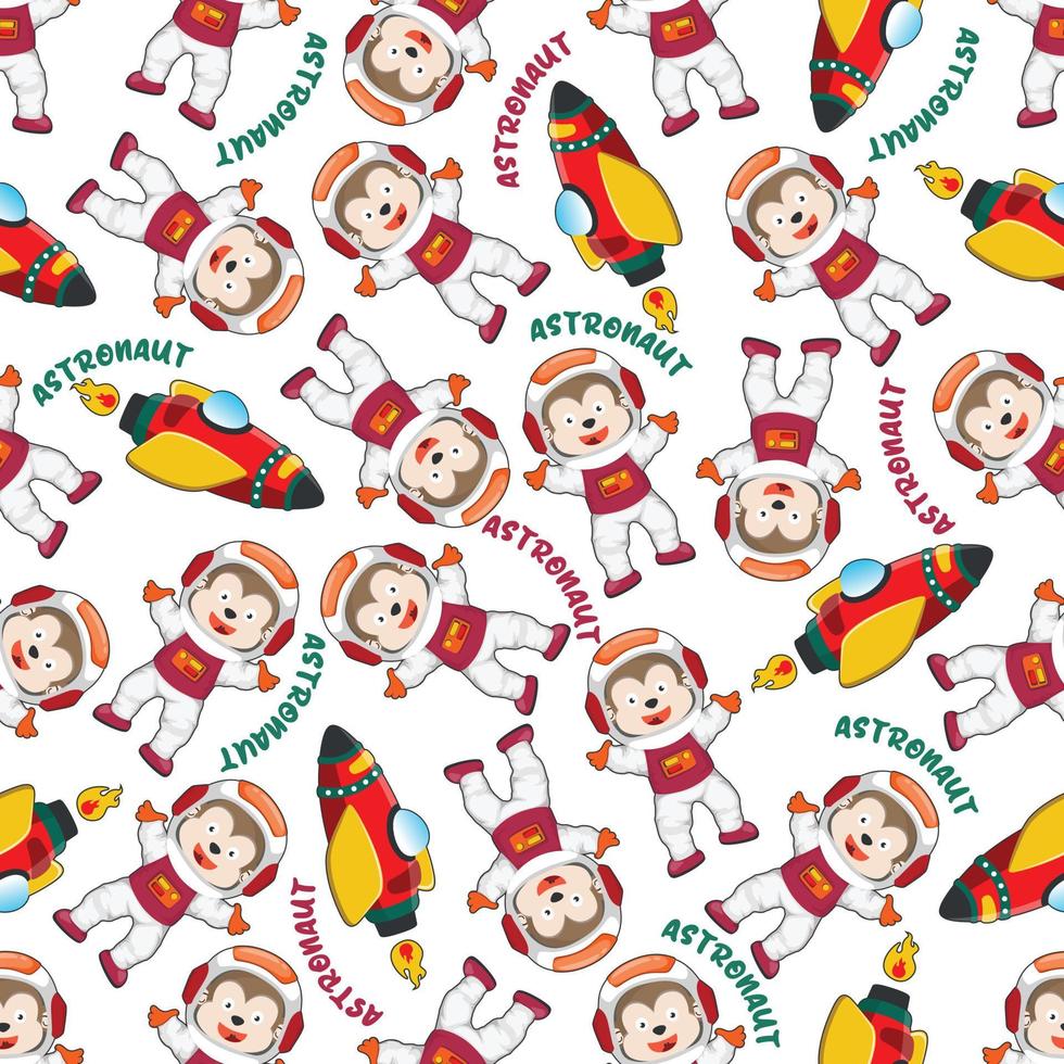 Childish seamless pattern with cute animal astronaut on space. Can be used for t-shirt print, Creative vector childish background for fabric textile, nursery wallpaper and other decoration.