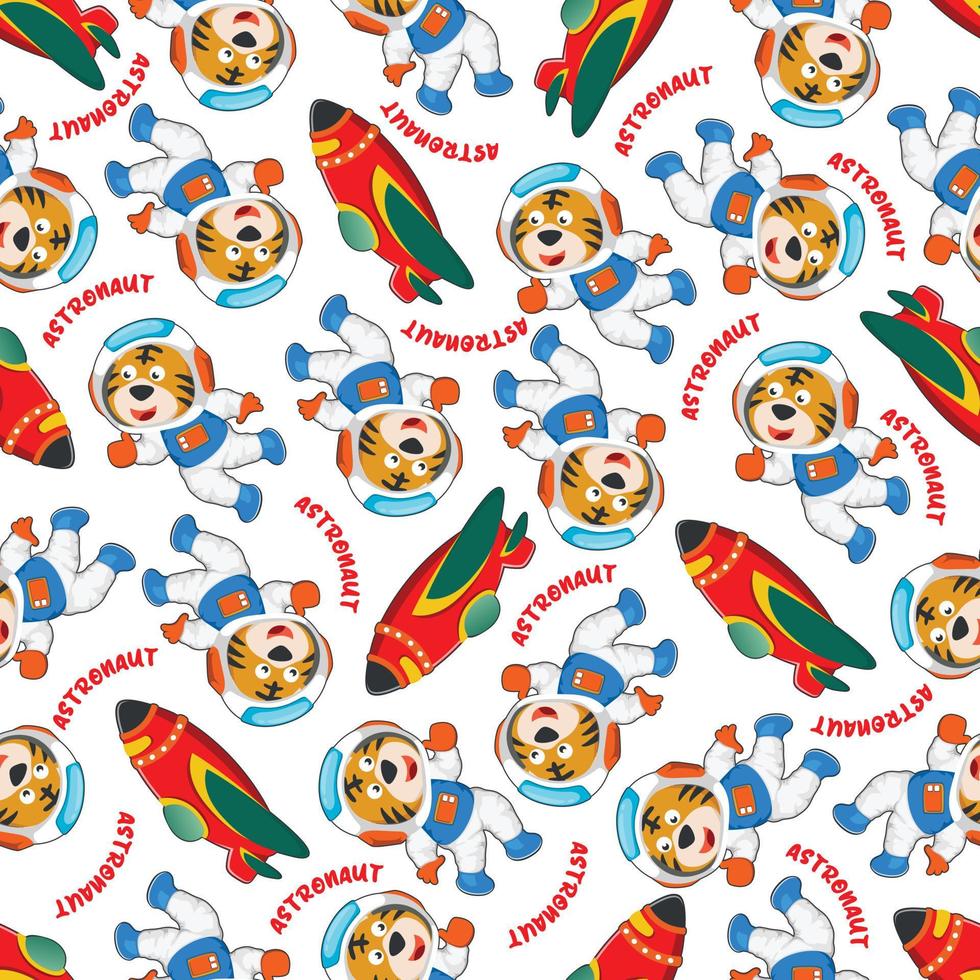 Childish seamless pattern with cute animal astronaut on space. Can be used for t-shirt print, Creative vector childish background for fabric textile, nursery wallpaper and other decoration.