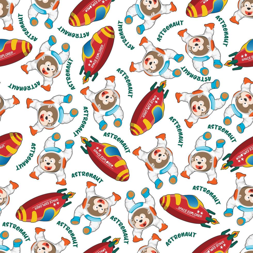 Childish seamless pattern with cute animal astronaut on space. Can be used for t-shirt print, Creative vector childish background for fabric textile, nursery wallpaper and other decoration.