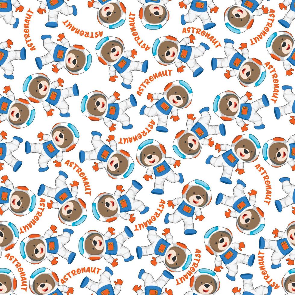Childish seamless pattern with cute animal astronaut on space. Can be used for t-shirt print, Creative vector childish background for fabric textile, nursery wallpaper and other decoration.