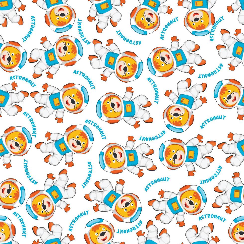 Childish seamless pattern with cute animal astronaut on space. Can be used for t-shirt print, Creative vector childish background for fabric textile, nursery wallpaper and other decoration.