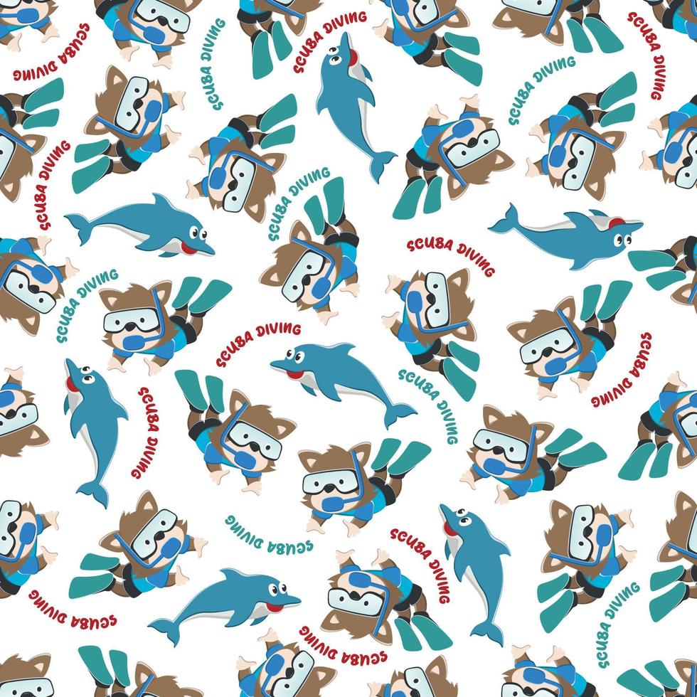 Seamless pattern texture with little animal swim in underwater. For fabric textile, nursery, baby clothes, background, textile, wrapping paper and other decoration. vector