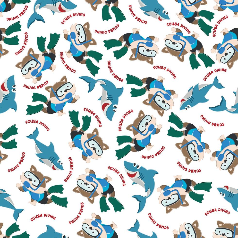 Seamless pattern texture with little animal swim in underwater. For fabric textile, nursery, baby clothes, background, textile, wrapping paper and other decoration. vector