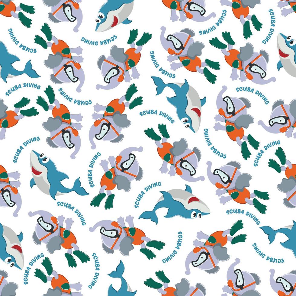 Seamless pattern texture with little animal swim in underwater. For fabric textile, nursery, baby clothes, background, textile, wrapping paper and other decoration. vector