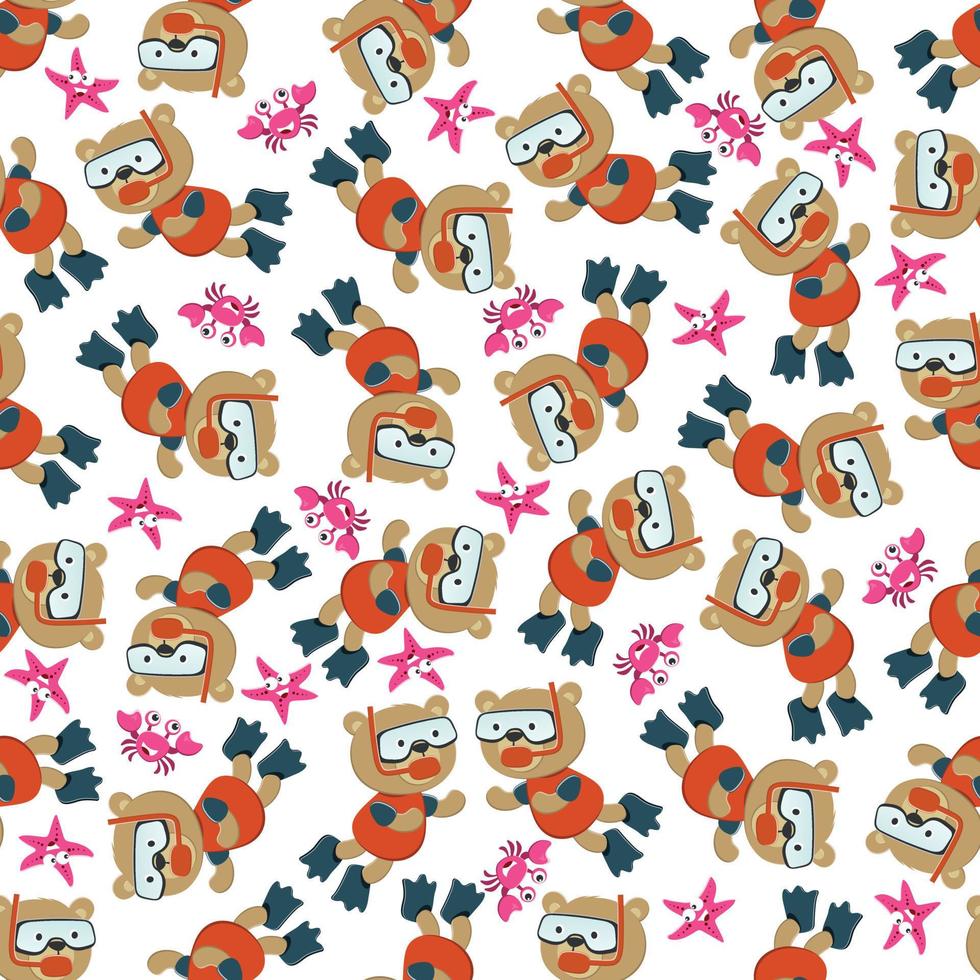 Seamless pattern texture with little animal swim in underwater. For fabric textile, nursery, baby clothes, background, textile, wrapping paper and other decoration. vector